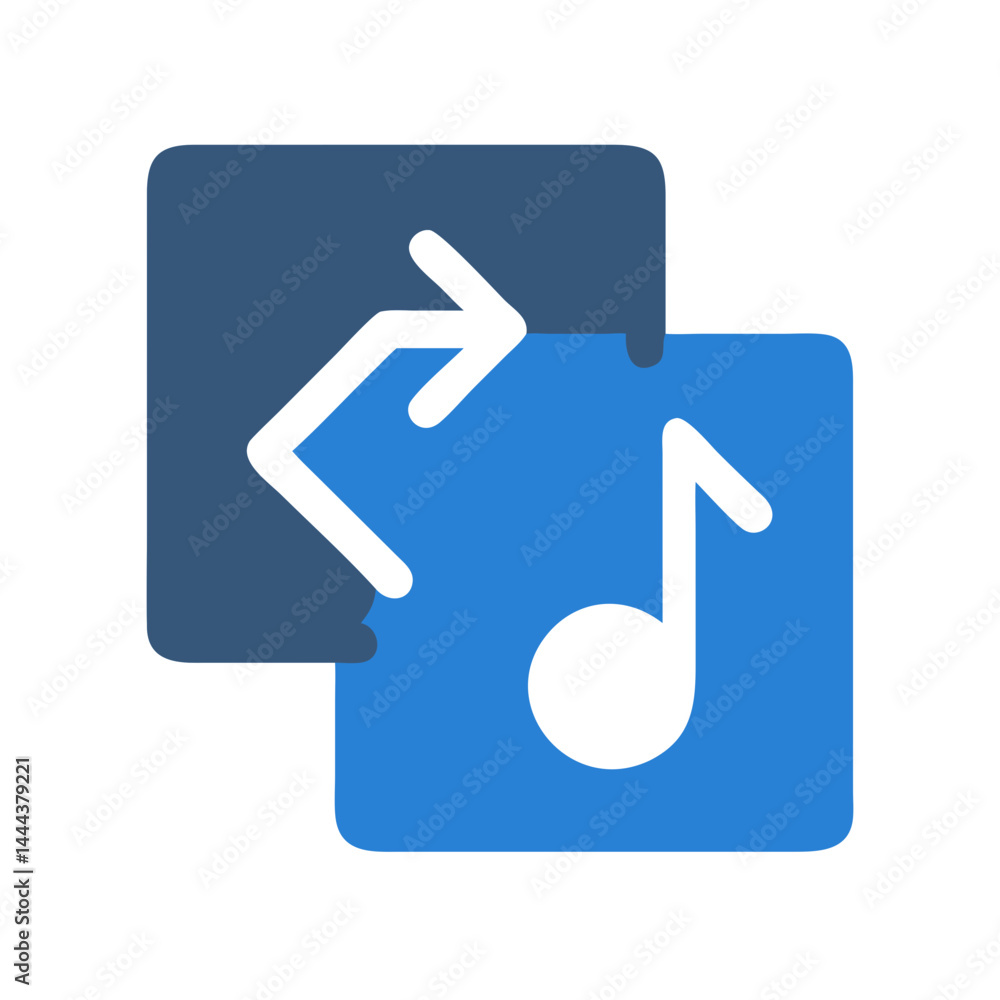 Poster music file transfer icon with arrows and notes