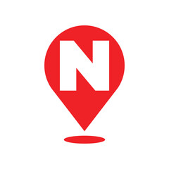 Red Map Pin with Letter N Alphabet Symbol Vector Icon on White Background