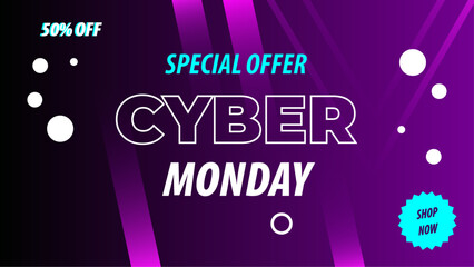 pink Gradient and blue cyber monday banner design with abstract shapes