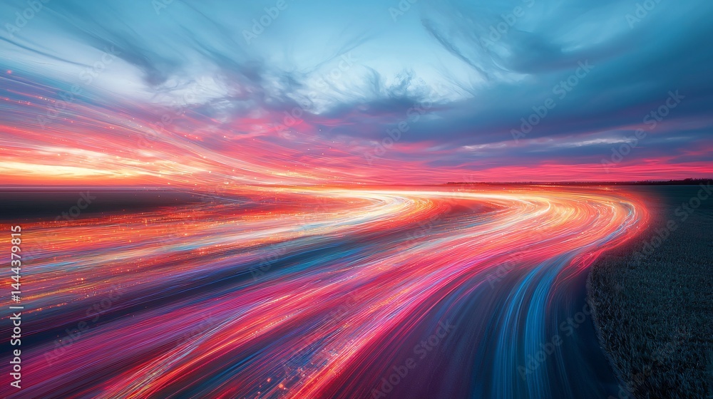 Poster captivating long exposure of light trails creating dynamic patterns and energy that evoke a sense of