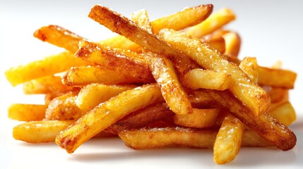 Crispy golden french fries isolated on white background, perfect for food menus, ads, and branding. High-quality image with transparency for versatile use