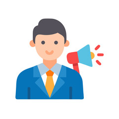 Businessman with Megaphone Promoting Message on Black Background