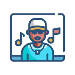 Cool Rapper Icon with Glasses and Music Notes