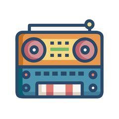 Colorful Cartoon Retro Radio Icon Isolated on Black