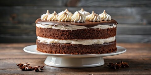 Moist chocolate cake with creamy white frosting, gastronomy, indulgent,  gastronomy, indulgent, treats, baking