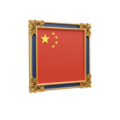 Ornate Golden Frame with China Flag Inside On Transparent Background


