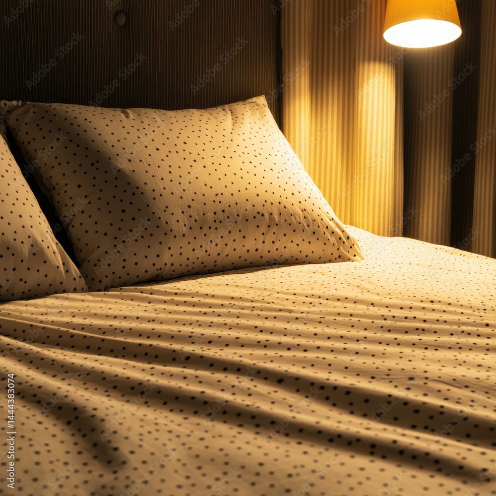 Poster charming bed with a soft lamp on the side creating a warm cozy glow perfect for reading