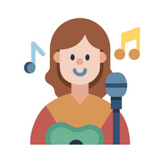 Female Singer with Guitar and Microphone Illustration