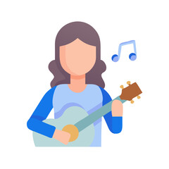 Cartoon Woman Playing Guitar with Musical Notes Illustration