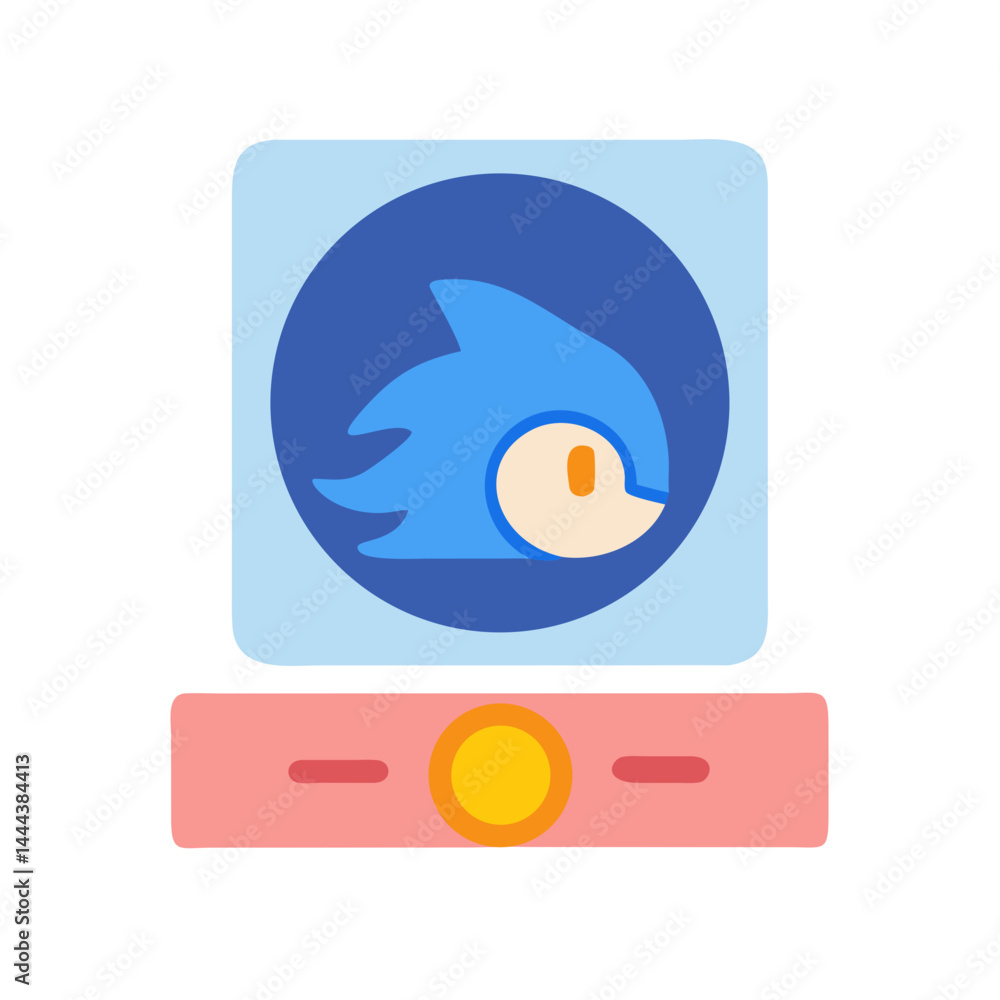 Poster retro video game console with hedgehog character icon