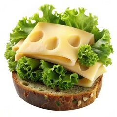 Open Faced Cheese And Lettuce Sandwich On Whole Grain Bread