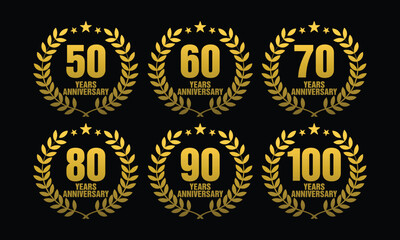 Gold anniversary logo collections. Number for birthday event vector template