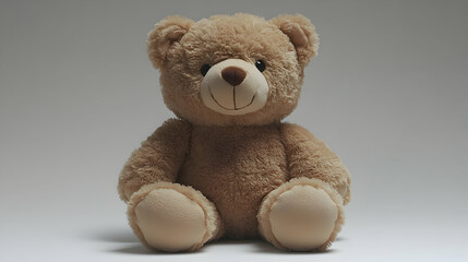 Obraz premium A fluffy brown teddy bear sits upright its round body contrasting with the plain background