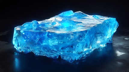 Obraz premium Chunky Ice Block Glowing With Blue Light On Transparent Background, Cold Texture