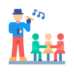 Orchestra conductor with band performing music for audience