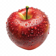 realistic 3d ripe red apple fruit with green leaf isolated on transparent background