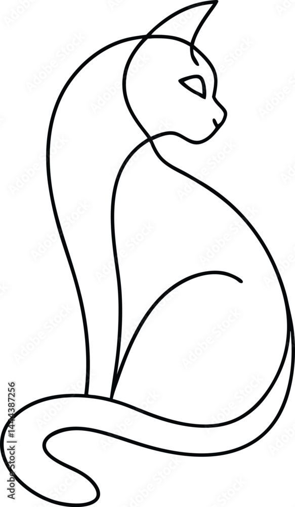 Poster minimalist cat in black line continuous drawing showing a sleek elegant feline form perfect for mode