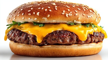 Delicious Cheeseburger with Sesame Seed Bun and Melted Cheese Close-up