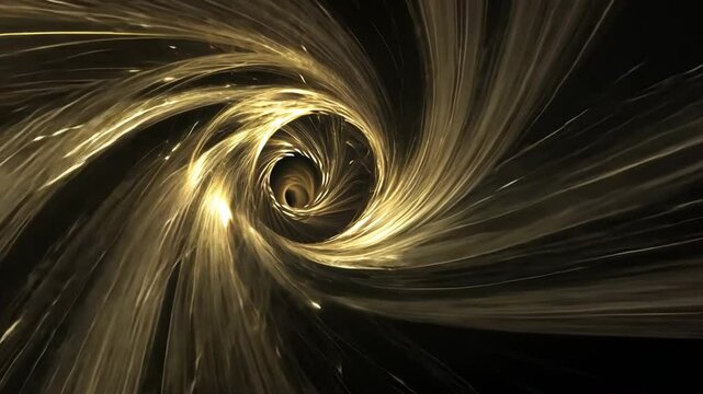 Dynamic Swirl of Golden Light An Abstract Vortex of Energy and Motion in Space, Creating Mesmerizing Illusion of Depth and Captivating Viewer Imagination.