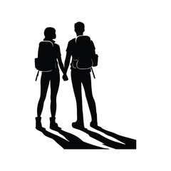 Couple Outdoors Vector Silhouette, Group of Hiking man Silhouettes. hiker with backpack and rucksacks silhouette.