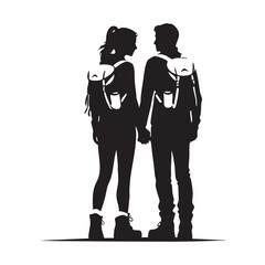 Couple Outdoors Vector Silhouette, Group of Hiking man Silhouettes. hiker with backpack and rucksacks silhouette.