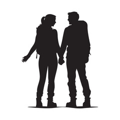 Couple Outdoors Vector Silhouette, Group of Hiking man Silhouettes. hiker with backpack and rucksacks silhouette.