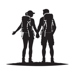Couple Outdoors Vector Silhouette, Group of Hiking man Silhouettes. hiker with backpack and rucksacks silhouette.