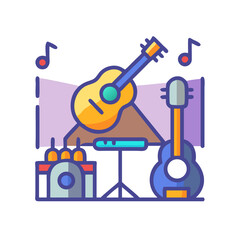 Acoustic Guitar and Musical Instrument Concept Flat Illustration