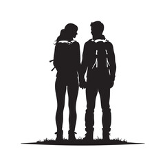 Couple Outdoors Vector Silhouette, Group of Hiking man Silhouettes. hiker with backpack and rucksacks silhouette.