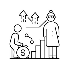 retirement funds shrinking icon, retirement funds shrinking line art - simple line art of retirement funds shrinking, perfect for retirement funds shrinking logos and icons