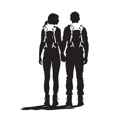 Couple Outdoors Vector Silhouette, Group of Hiking man Silhouettes. hiker with backpack and rucksacks silhouette.