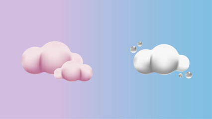 Realistic 3D Pink & White Cloud Shape Element Asset