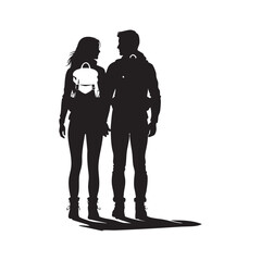 Couple Outdoors Vector Silhouette, Group of Hiking man Silhouettes. hiker with backpack and rucksacks silhouette.