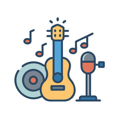 Music Icon with Guitar, Microphone and Vinyl Record