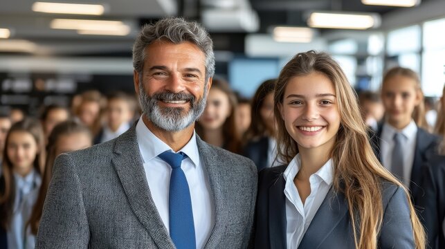 Young girl receiving heartfelt congratulations from her teacher for outstanding academic achievement and dedication