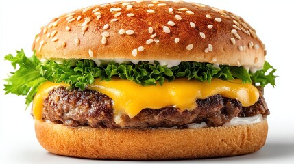 Delicious Cheeseburger on a Bun with Lettuce and Melting Cheese