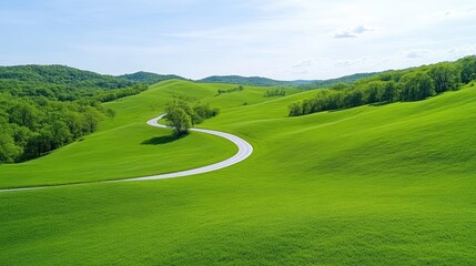 Obraz premium Winding road through lush green hills
