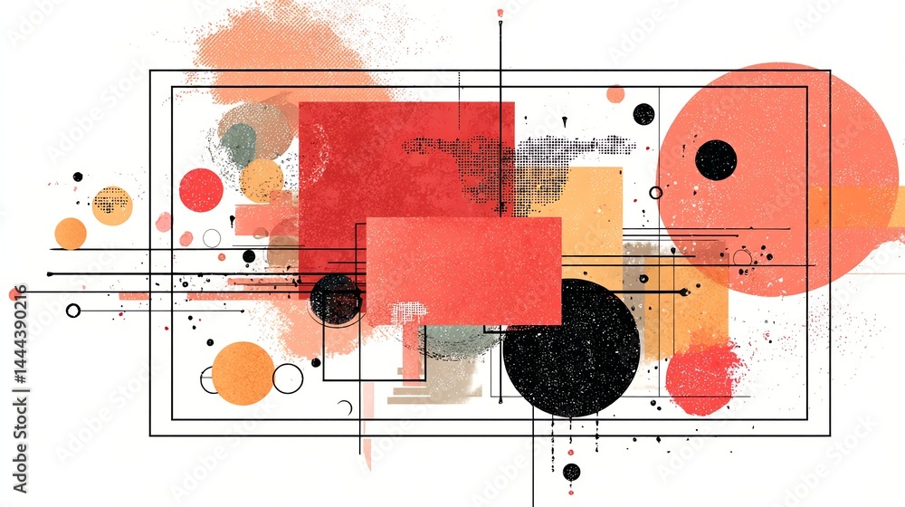 Poster abstract geometric composition with circles and rectangles on white background