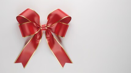 A luxurious red ribbon featuring golden edges stands out strikingly against a pristine white background, presenting an ideal visual for luxury and decoration concepts. The red ribbon, with its smooth 