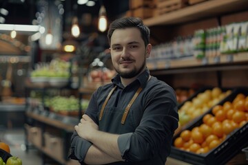 Fototapeta premium Confident Grocer in his Produce Store