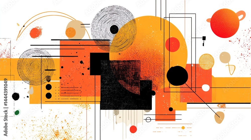 Poster modern abstract geometric design with circles squares and orange elements