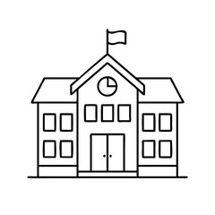 school building icon, school building line art - simple line art of school building, perfect for school building logos and icons