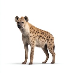 Spotted hyena standing looking forward isolated on white background