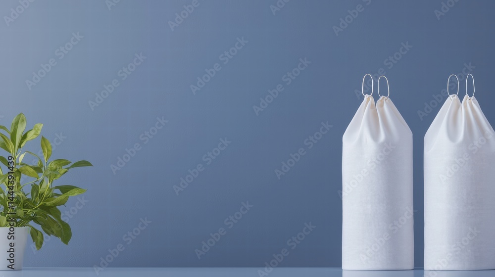 Poster two elegant white vases displaying lush green plants complementing each other in modern setting