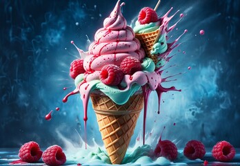berry cold ice cream with lots of different berries and fruits