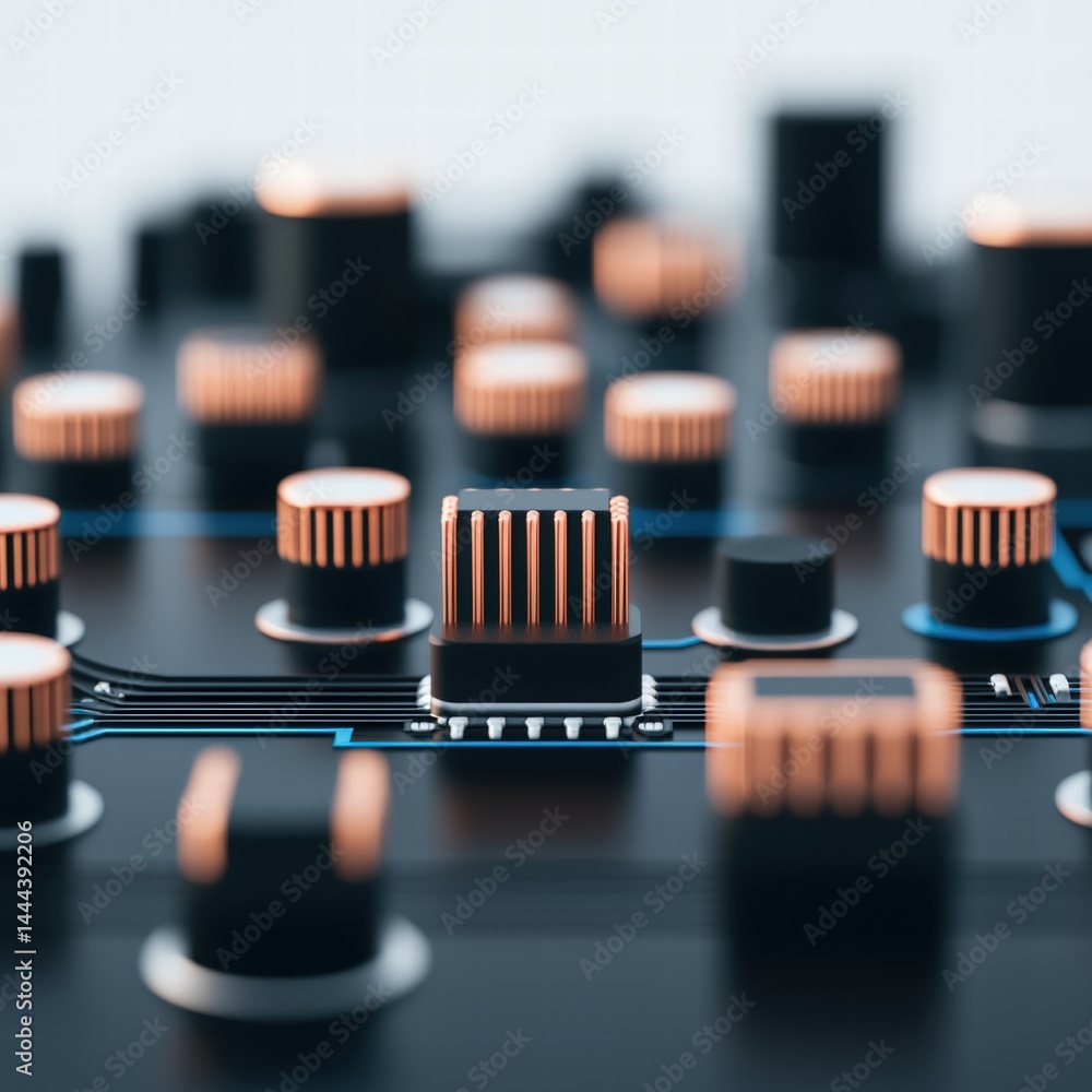 Poster detailed close-up view of a computer processor showcasing its intricate design and circuitry element