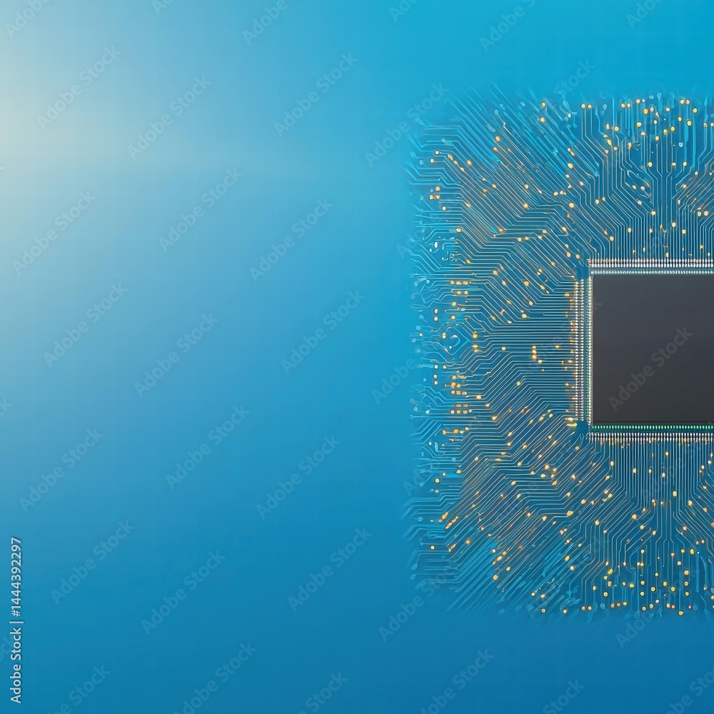 Poster unique close-up of a circuit featuring a black square component at the center highlighting the desig