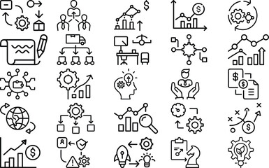 Obraz premium Dynamic Business & Strategy Line Art Vector Icons