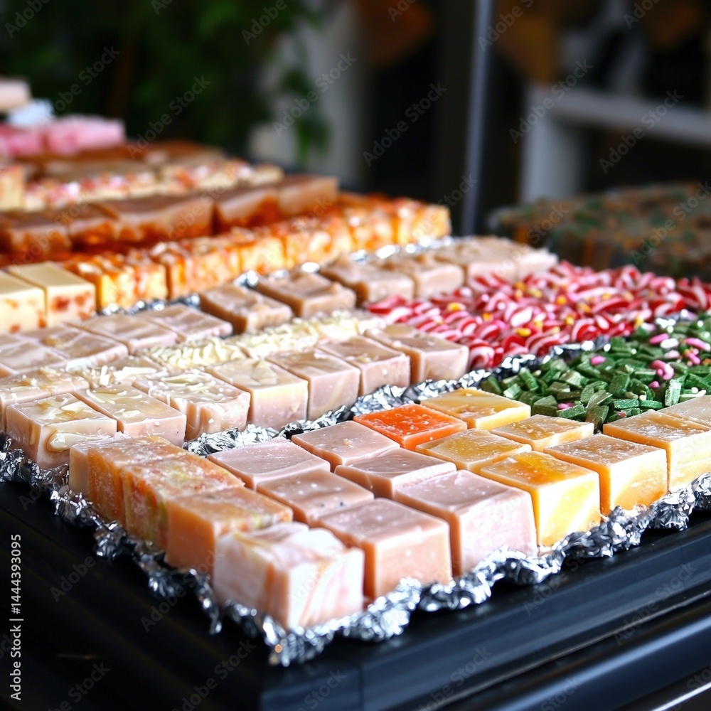 Poster a lavish buffet featuring an array of different types of food set up for a grand celebration event