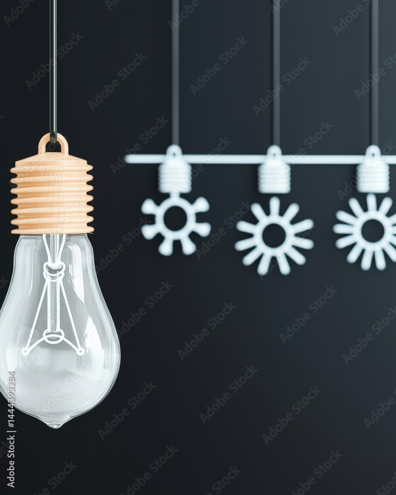 Poster single light bulb hanging from a string against a softly lit background creating a warm ambiance